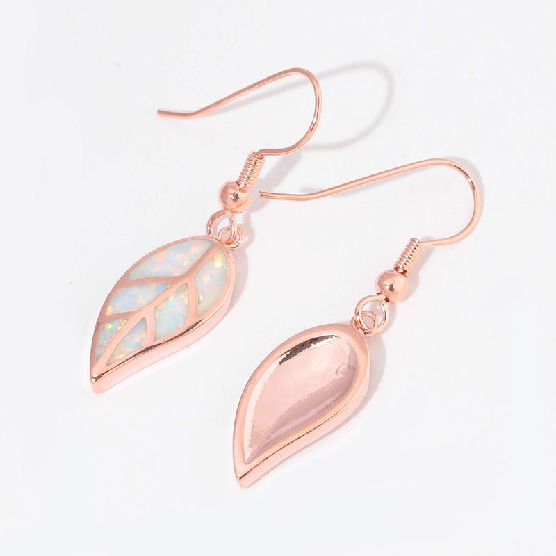 CINily Rose Gold Plated Opal Dangle Earring-Leaf Drop Earrings White Opal Gemstone Dangle Earrings for Women - Image 5